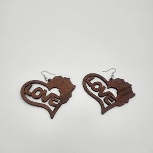 Heart-Shaped Wooden Earrings with Love Design
